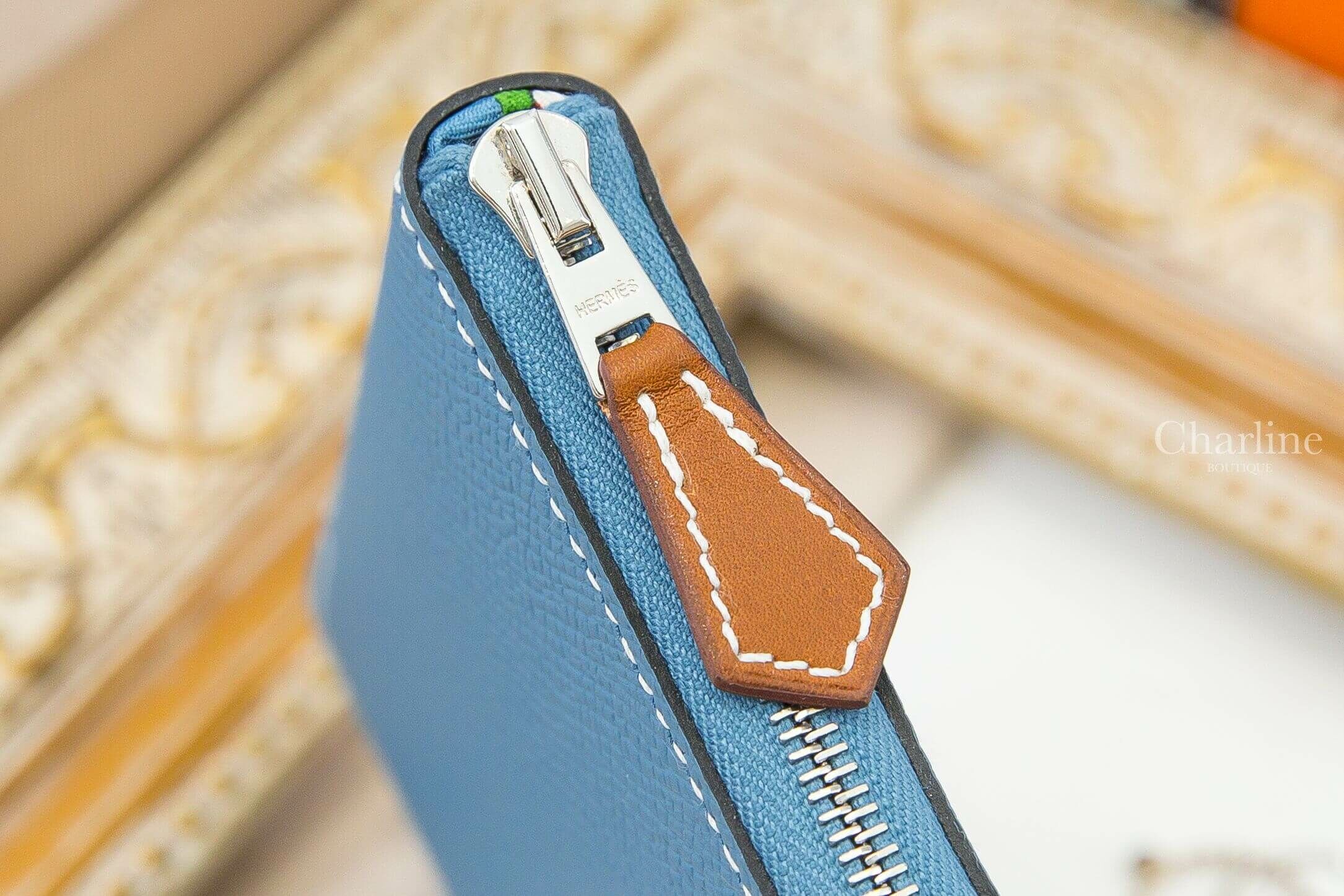 Hermès Silk' In Compact Wallet D2 New Bleu Jean Epsom 新丹寧藍絲巾拉鍊短夾