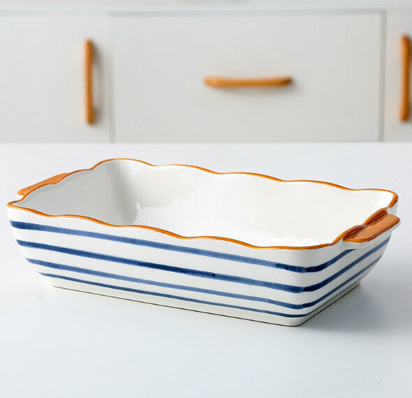 Popular ceramic double-ear rectangular rice plate (large circle)