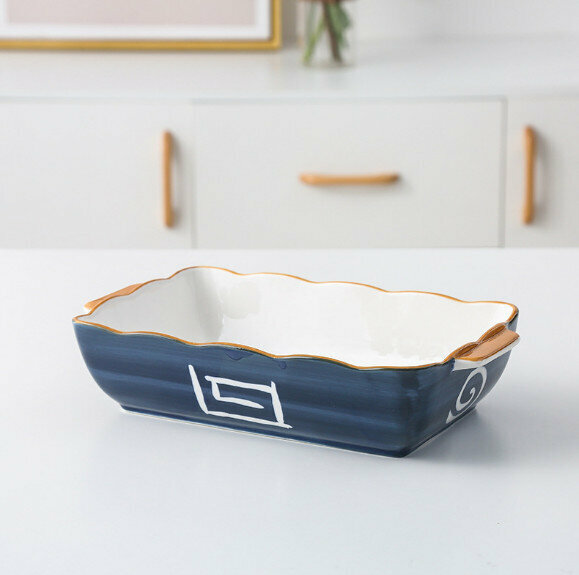 Popular ceramic double-ear rectangular rice plate (Small Hokage)