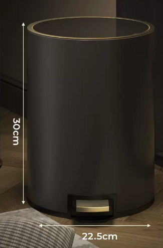 爆款不銹鋼腳踏式垃圾桶(黑金)(尺寸:8L-30*22.5CM)