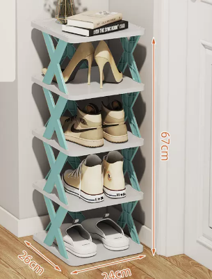 Popular simple splicing multi-layer shoe rack (Nordic blue 5 layers) (size: 26*24*67CM)