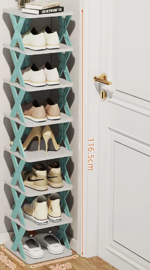 Popular simple splicing multi-layer shoe rack (Nordic blue 8 layers) (size: 26*24*116.5CM)