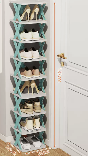 Popular simple splicing multi-layer shoe rack (Nordic blue 9 layers) (size: 26*24*133CM)