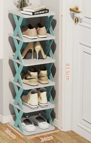 Popular simple splicing multi-layer shoe rack (Nordic blue 6 layers) (size: 26*24*83.5CM)