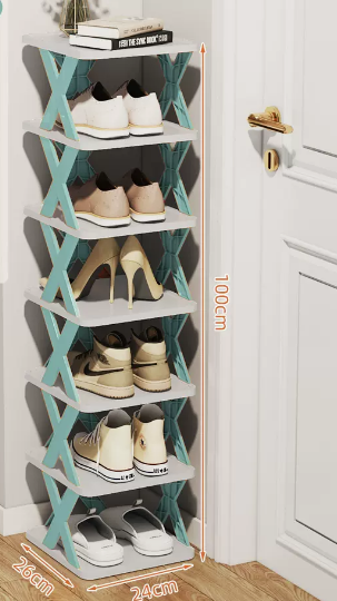 Popular simple splicing multi-layer shoe rack (Nordic blue 7 layers) (size: 26*24*100CM)