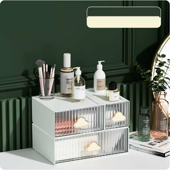 Popular desktop storage box [white 2-layer combination (1 small + 1 large + 1 extra large)]