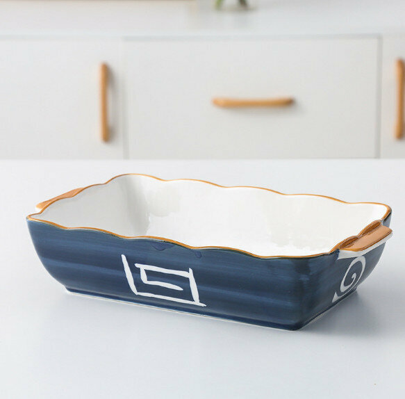 Popular ceramic double-ear rectangular rice plate (Large Hokage)