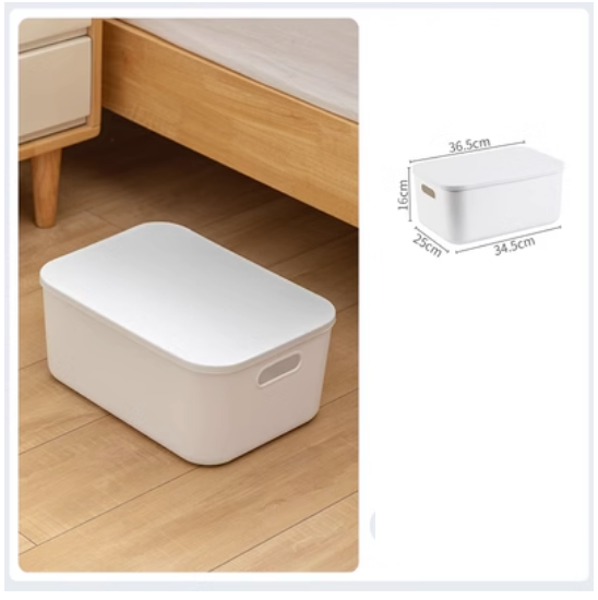 Popular solid color desktop storage box (white tall model with lid)