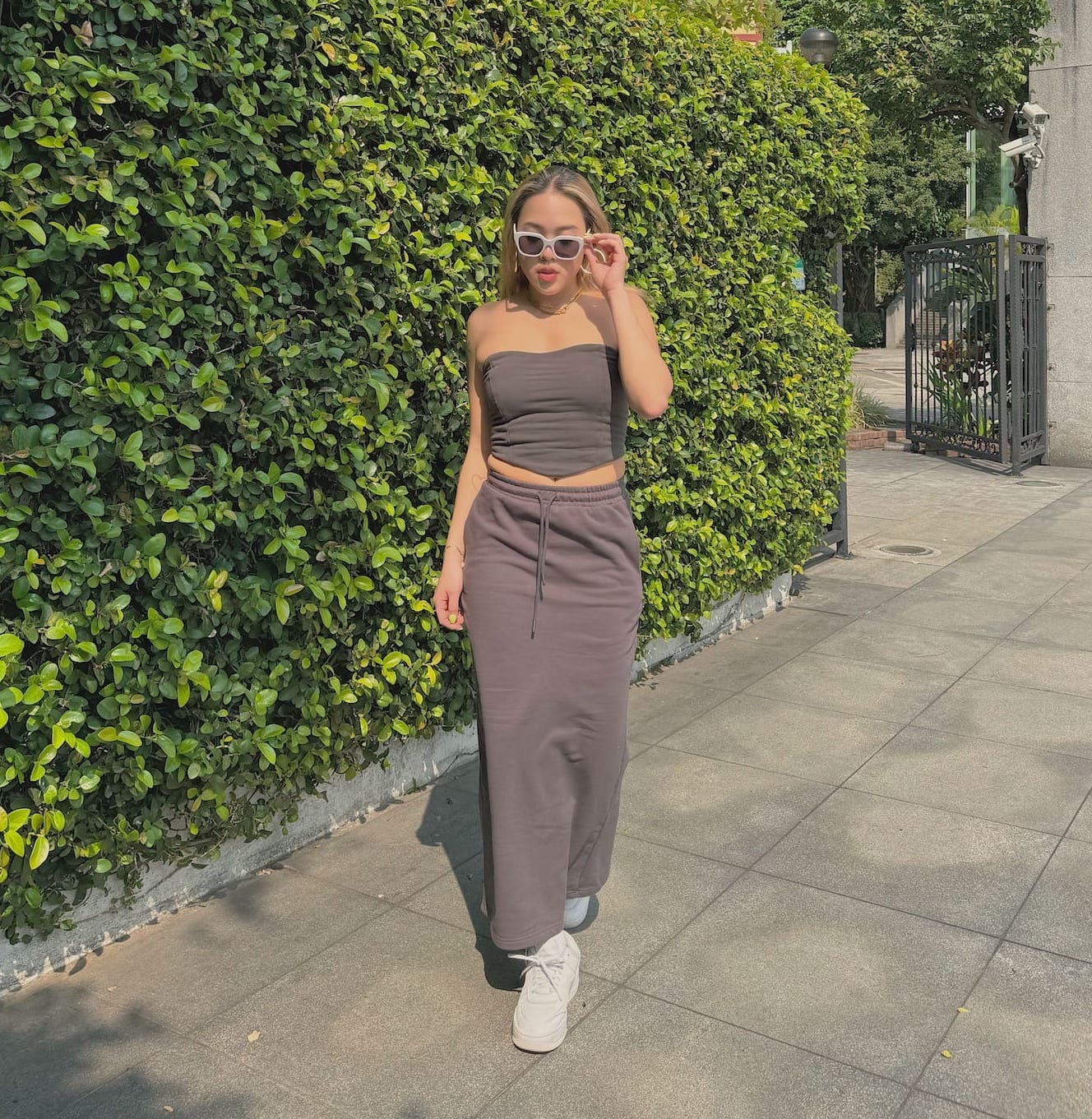 棉質炭灰平口裙套裝