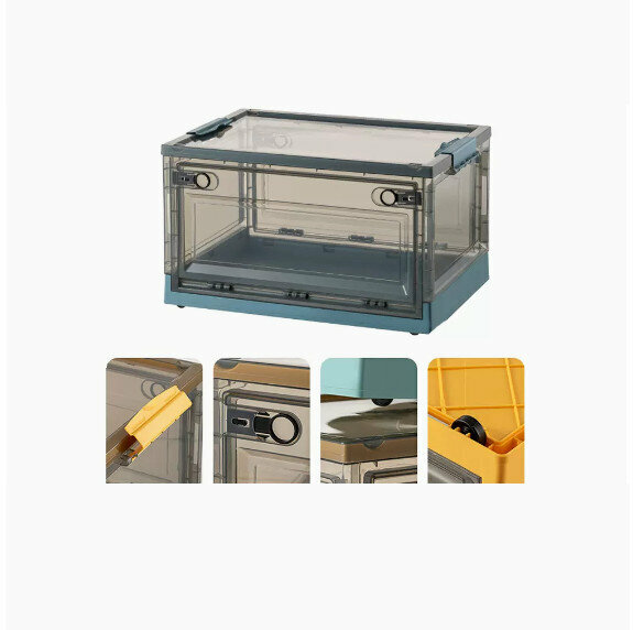 Popular folding storage box [brown-glacier blue] [60*42*34cm] [extra large size (bilateral side opening/three-second folding/with pulleys)]