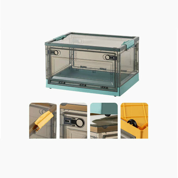Popular folding storage box [brown-wood stone green] [51.5*36*30cm] [extra large size (bilateral side opening/three-second folding/with pulleys)]