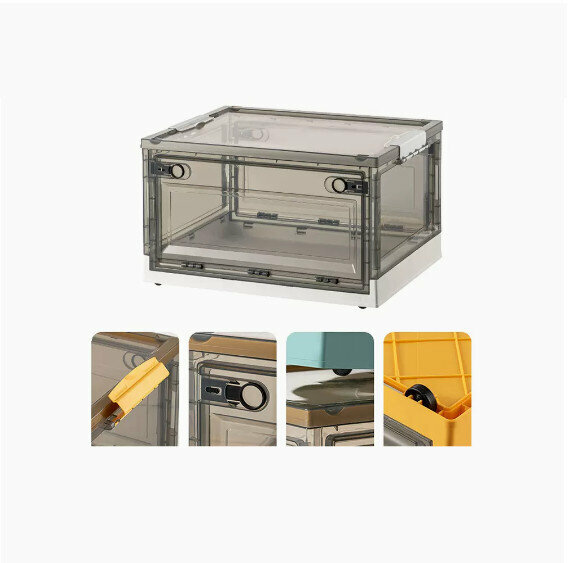 Popular folding storage box [brown-ivory] [47.5*35.5*24.5cm] [large size (bilateral side opening/three-second folding/with pulleys)]