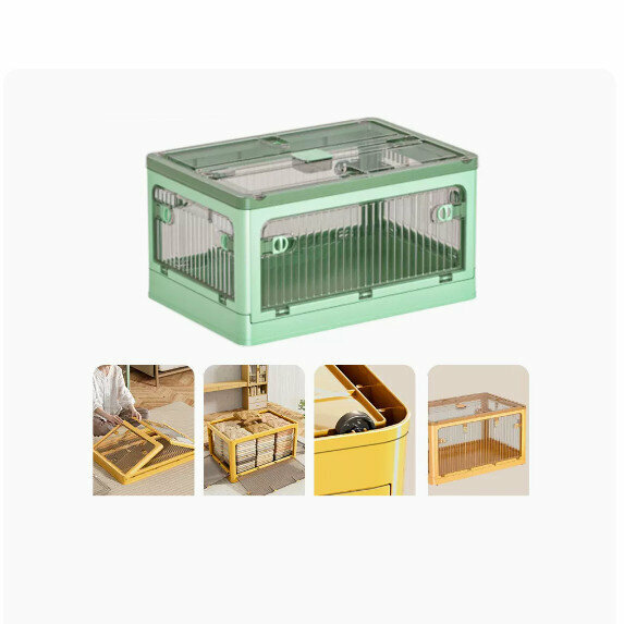Popular folding storage box [brown-wood stone green] [47.5*35.5*24.5cm] [large size (upgraded five-sided opening/three-second folding/with dust-proof box pulley)]