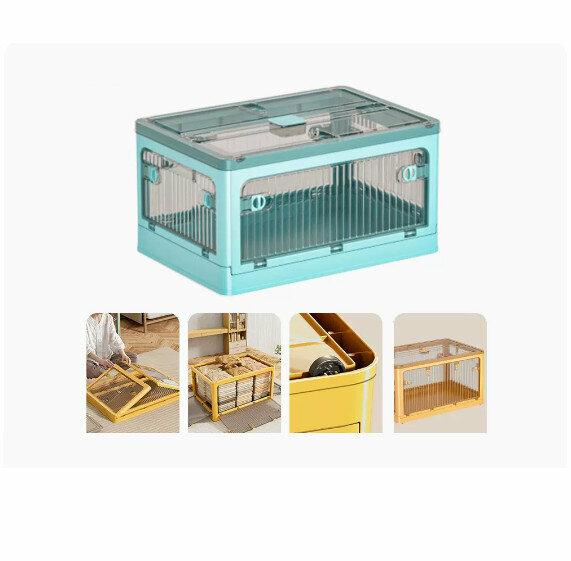 New folding storage box [brown - glacier blue] [73*49*40cm] [Big Mac (upgraded five-sided opening/three-second folding/with dust-proof box pulley)]