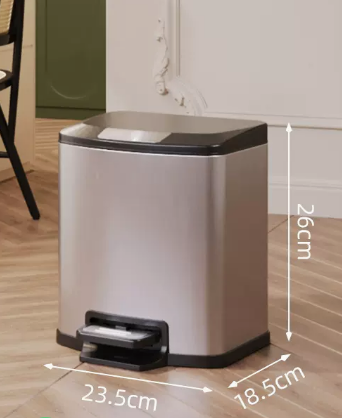 新款輕奢不銹鋼腳踏式垃圾桶(月光銀-平紋)(尺寸:7L-23.5*18.5*26CM)