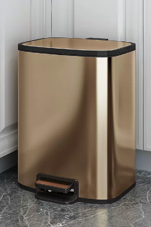 新款帶蓋不銹鋼腳踏式垃圾桶(香檳金)(尺寸:16L-32*24.8*40.8CM)