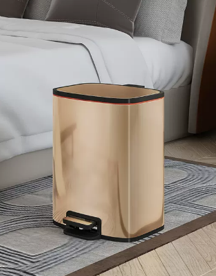 新款帶蓋不銹鋼腳踏式垃圾桶(香檳金)(尺寸:7L-24.8*20*27CM)