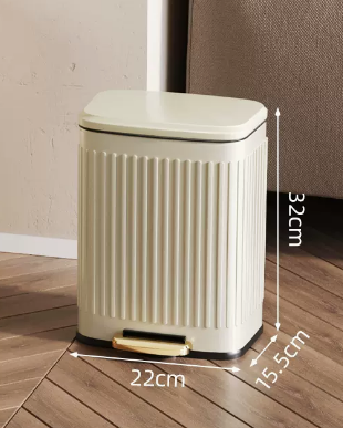新款輕奢不銹鋼腳踏帶蓋垃圾桶(復古奶油白金)(尺寸:6L-22*15.5*32CM)