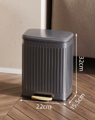 新款輕奢不銹鋼腳踏帶蓋垃圾桶(槍灰)(尺寸:6L-22*15.5*32CM)
