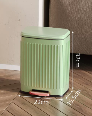新款輕奢不銹鋼腳踏帶蓋垃圾桶(復古綠金)(尺寸:6L-22*15.5*32CM)