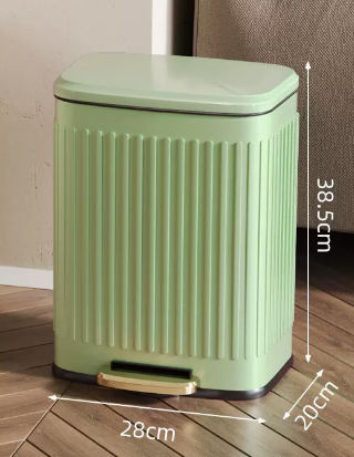 新款輕奢不銹鋼腳踏帶蓋垃圾桶(復古綠金)(尺寸:13L-28*20*38.5CM)