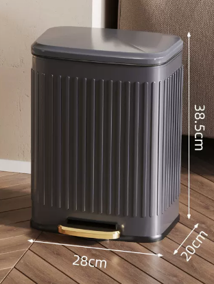 新款輕奢不銹鋼腳踏帶蓋垃圾桶(槍灰)(尺寸:13L-28*20*38.5CM)