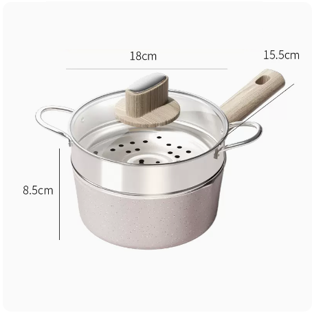 新款麥飯石煮面熱牛奶專用泡面鍋帶蒸籠電磁爐通用口徑18CM