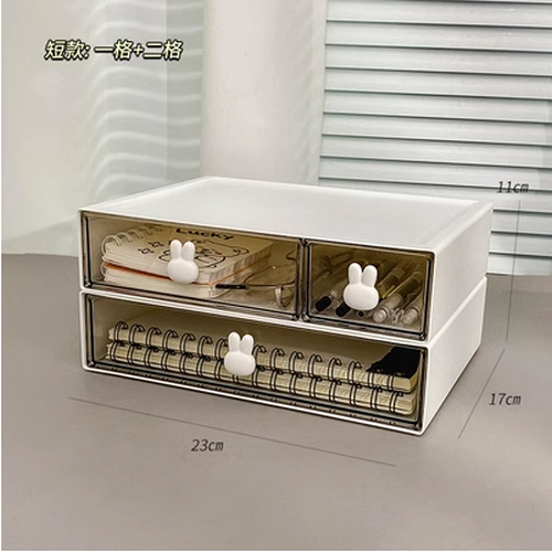 Hot selling storage box transparent drawer type (short model with one grid + two grids)