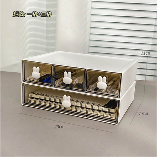 Hot selling storage box transparent drawer type (short model with one grid + three grids)