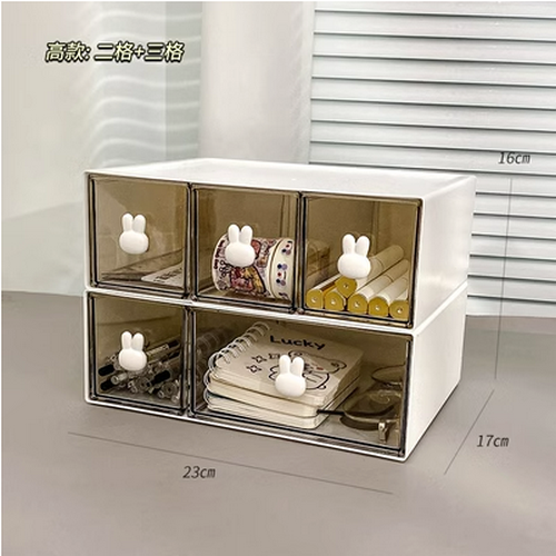 Best Selling Storage Box Transparent Drawer Type (Tall Two + Three Compartments)