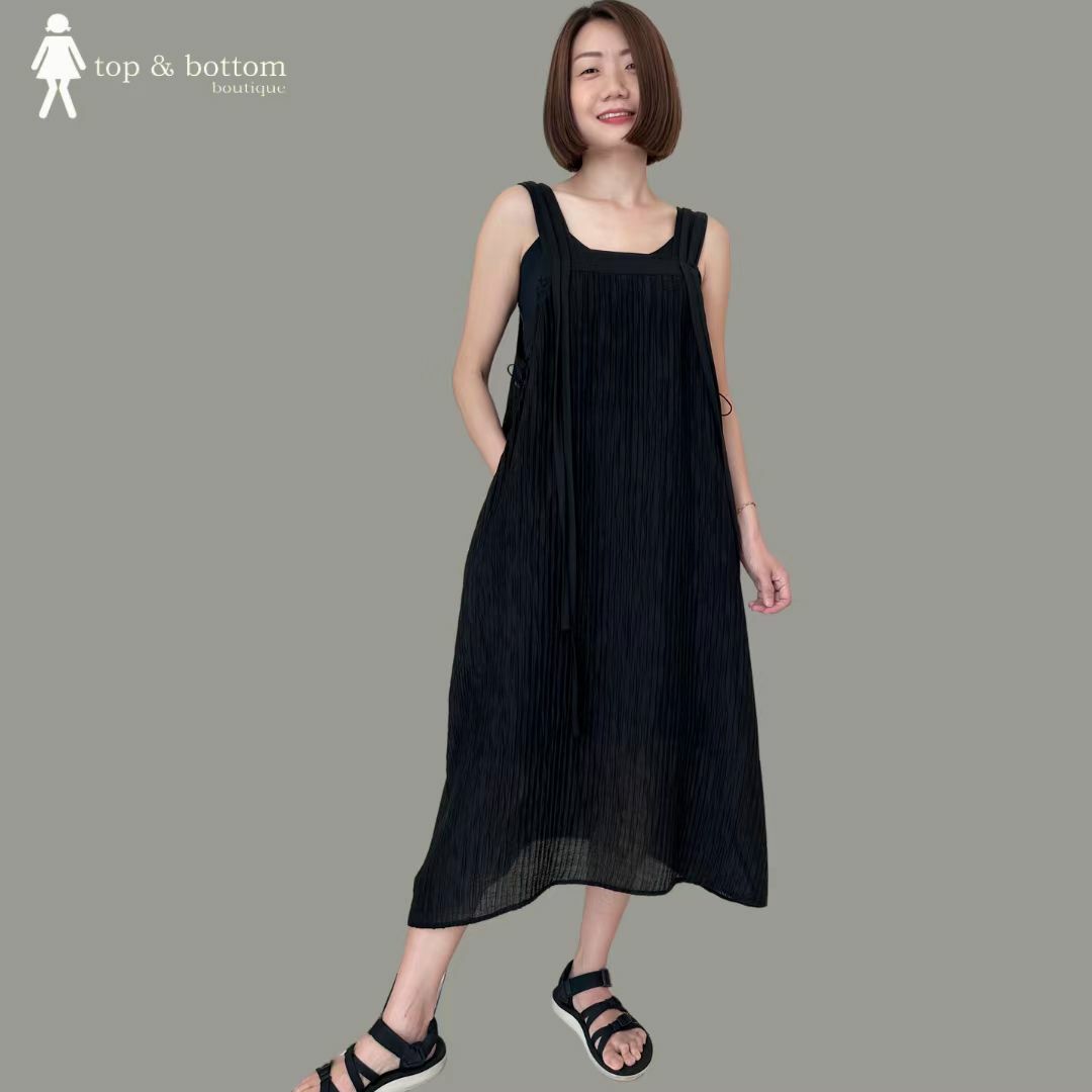 STRAP WRINKLED MIDI DRESS