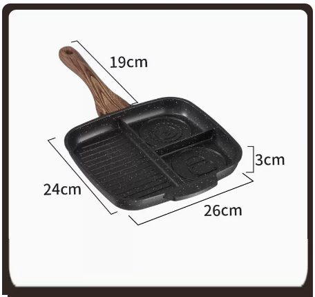 Hot selling medical stone steak frying pan striped non-stick pan omelette household flat breakfast pan three-in-one pot induction cooker gas universal (black)