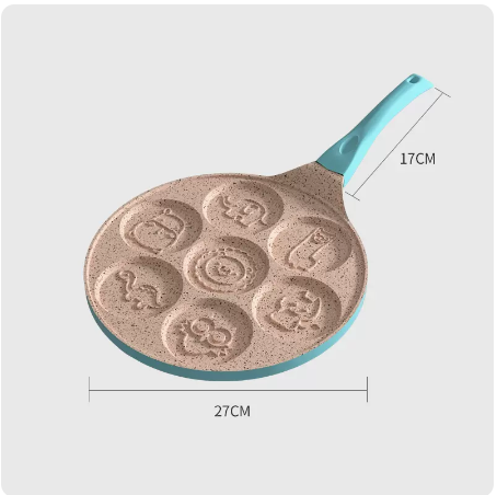 Hot Selling Waffle Seven-Hole Multifunctional Frying Pan Non-Stick (Blue Handle)