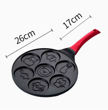 Hot Selling Waffle Seven-Hole Multifunctional Frying Pan Non-Stick (Red Handle)