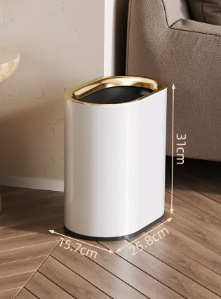 Hot selling light luxury stainless steel lidless trash can (elegant white plain) (size: 7L-25.8*15.7*31CM)