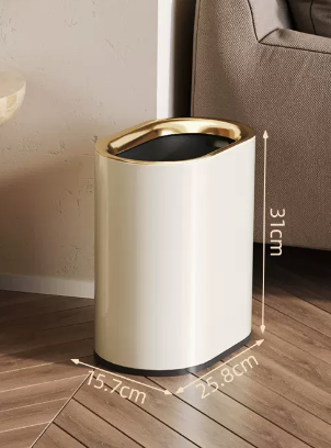 Hot selling light luxury stainless steel lidless trash can (cream white plain) (size: 7L-25.8*15.7*31CM)