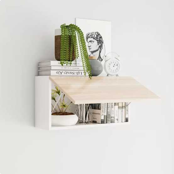 Hot selling wall bookshelf storage rack (60*20 white frame + original wooden door)
