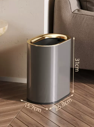 Hot selling light luxury stainless steel lidless trash can (gun gray plain) (size: 7L-25.8*15.7*31CM)