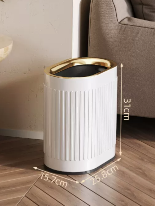 Hot selling light luxury stainless steel lidless trash can (elegant white embossed) (size: 7L-25.8*15.7*31CM)