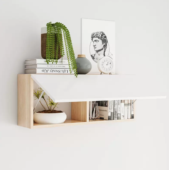 Hot selling wall bookshelf storage rack (80*20 log frame + white door)