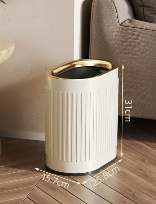 Hot selling light luxury stainless steel lidless trash can (cream white embossed) (size: 7L-25.8*15.7*31CM)