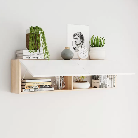 Hot selling wall bookshelf storage rack (100*20 log frame + white door)