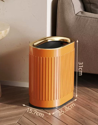 Hot selling light luxury stainless steel lidless trash can (Knight Orange embossed) (size: 7L-25.8*15.7*31CM)