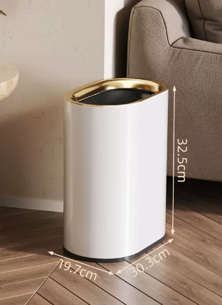 Hot selling light luxury stainless steel lidless trash can (elegant white plain) (size: 10L-30.3*19.7*32.5CM)