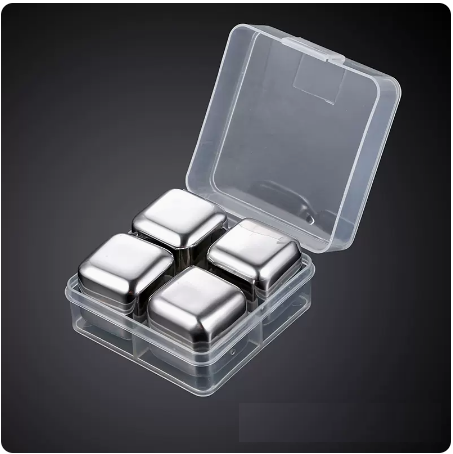 Hot selling 4 pieces of stainless steel ice cubes food grade frozen ice ice making mold stone metal recycling free storage box