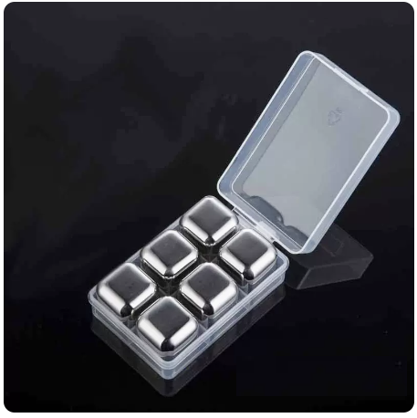 Hot selling 6 pieces of stainless steel ice cubes food grade frozen ice ice making mold stone metal recycling free storage box