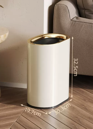 Hot selling light luxury stainless steel lidless trash can (cream white plain) (size: 10L-30.3*19.7*32.5CM)
