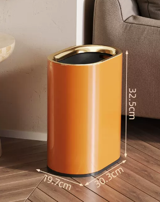 Hot selling light luxury stainless steel lidless trash can (Knight Orange plain) (size: 10L-30.3*19.7*32.5CM)