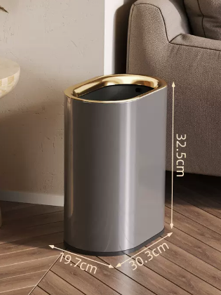 Hot selling light luxury stainless steel lidless trash can (gun gray plain) (size: 10L-30.3*19.7*32.5CM)
