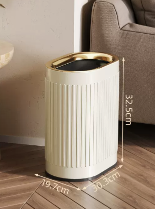 Hot selling light luxury stainless steel lidless trash can (cream white embossed) (size: 10L-30.3*19.7*32.5CM)